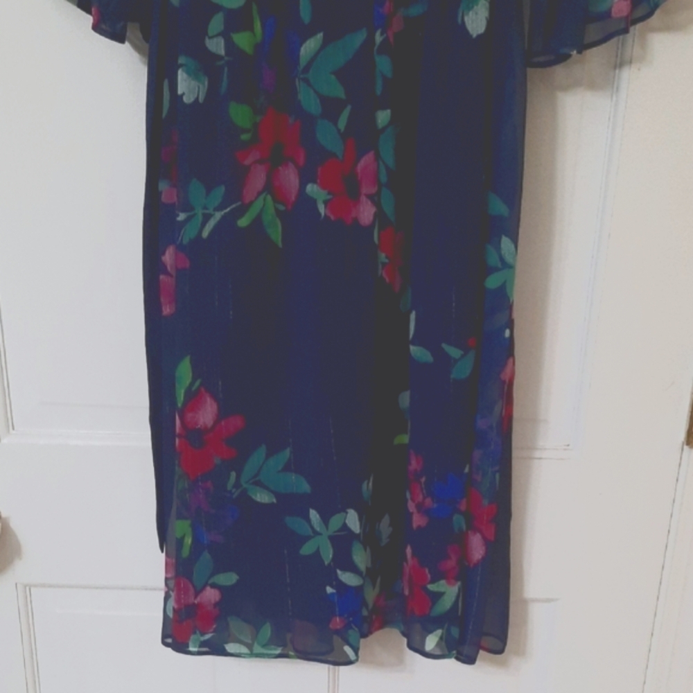 Jessica Howard Navy/ Purple V-Neck Ruffle Bishop Sleeve Maxi Dress - Picture 12 of 13